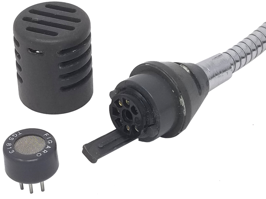Sensor head disassembled, replaceable sensor lower left